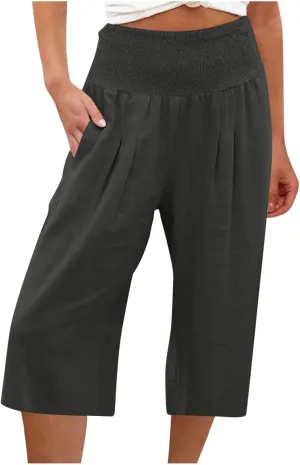 Palazzo Pants for Women Dressy Elastic High Waist Paperbag Pants Lightweight Flowy Casual Wide Leg Linen Pants