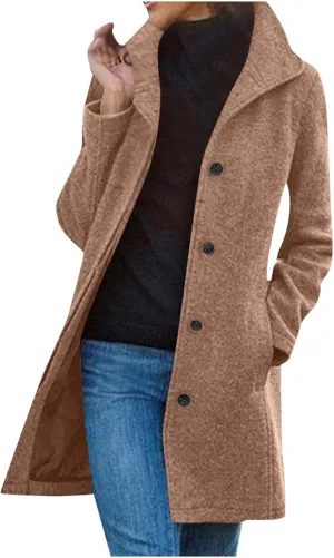 Pea Coats for Women Winter Wool Blend Trench Coat Single Breasted Mid-Thigh A-Line Pea Coat Overcoat with Pockets