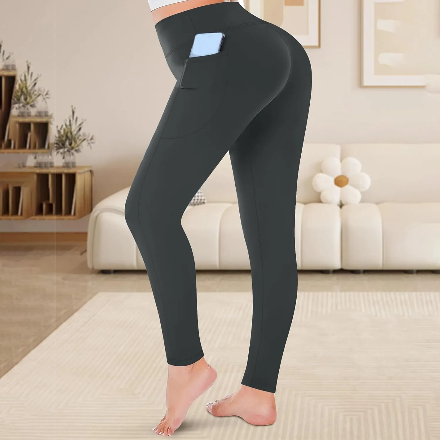 Plus Size High Waist Leggings with Pockets Stretchy Tummy Control High Waist Womens Workout Yoga Pants Gym Workout