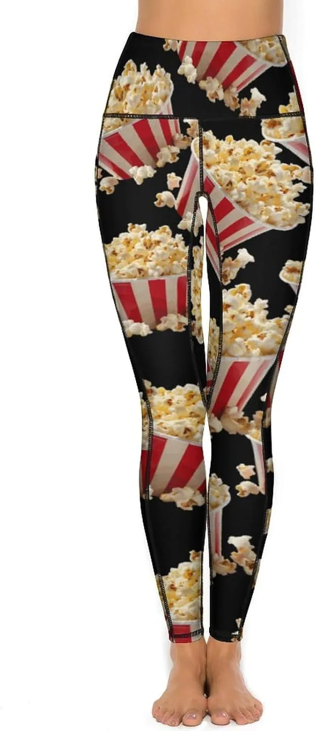Popcorn Women's Yoga Pants Leggings with Pockets High Waist Compression Workout Pants