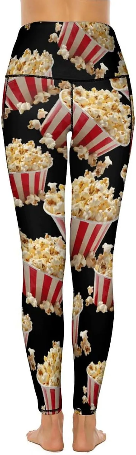 Popcorn Women's Yoga Pants Leggings with Pockets High Waist Compression Workout Pants