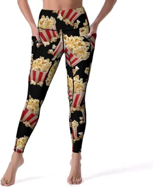 Popcorn Women's Yoga Pants Leggings with Pockets High Waist Compression Workout Pants