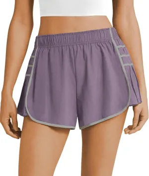 PrinStory Women's Running Shorts Quick Dry Gym Athletic High Waisted Elastic Workout Sporty Shorts with Liner