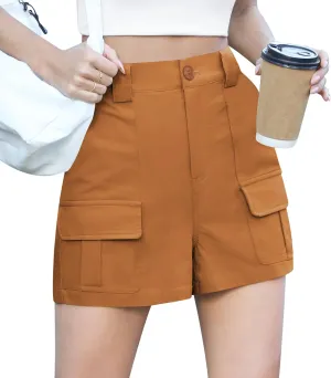 QUEZHU Women's High Waist Cargo Shorts 2024 Comfortable Traveling Shorts and Vintage Wide Leg Elastic Cotton Shorts