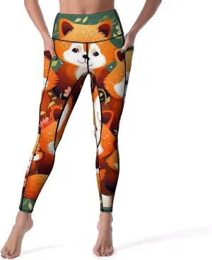 Red Pandas Women's Yoga Pants Leggings with Pockets High Waist Compression Workout Pants