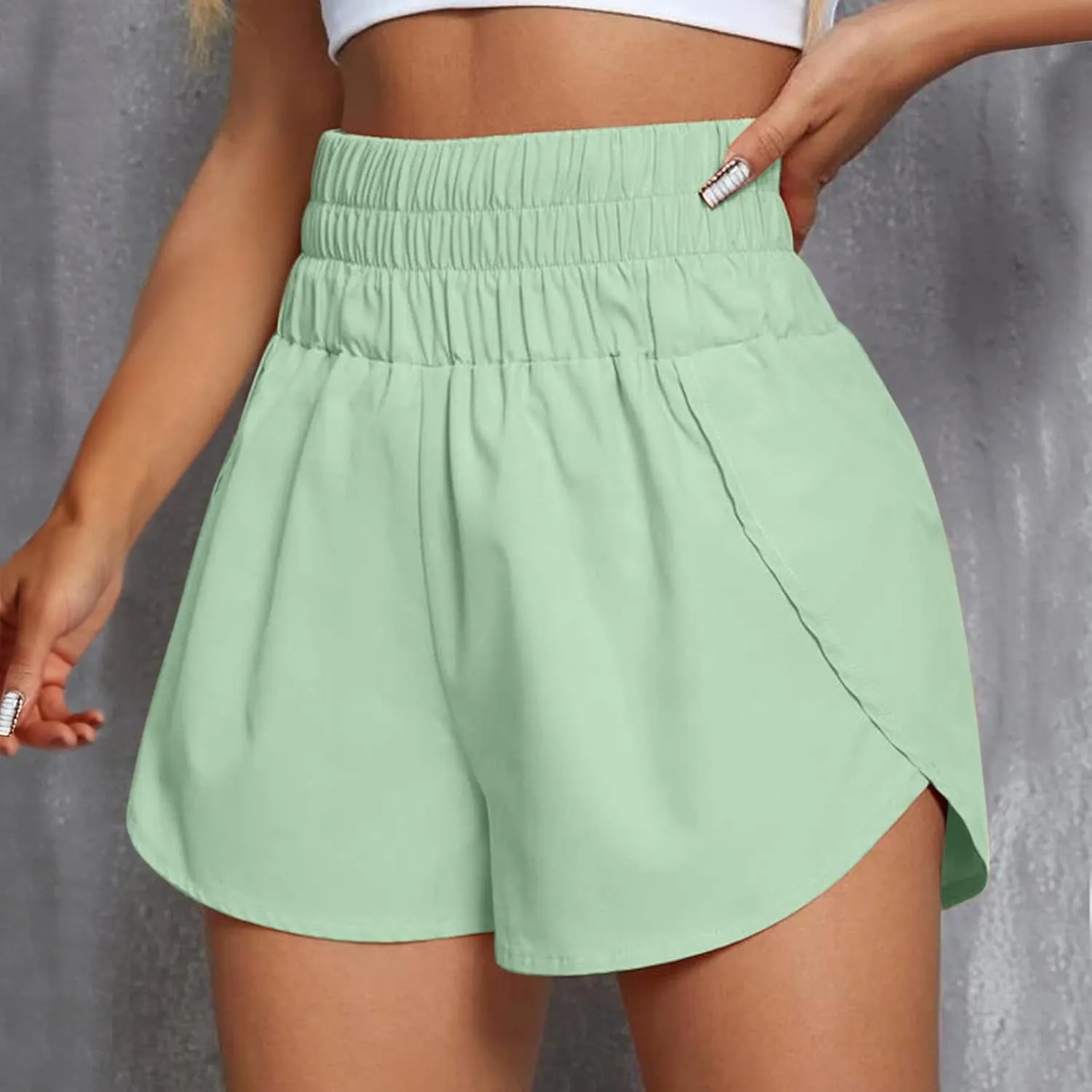 Running Shorts for Women Athletic Workout Gym Casual Quick Dry Sporty Elastic High Waisted Yoga Dolphin Shorts Pocket
