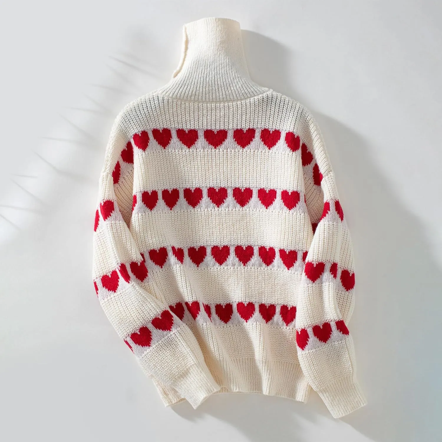 Ruziyoog Womens' Turtleneck Long Sleeve Cable Knit Sweaters V Neck Heart Jumpers Loose Casual Long Sleeve Pullover Sweaters