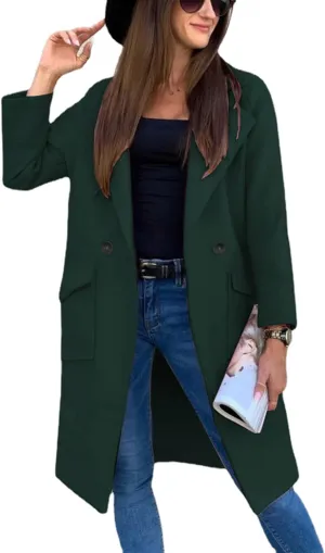 SEMATOMALA Women's Notched Lapel Long Wool Blend Coat Double Breasted Winter Raglan Outwear Jackets with Pockets