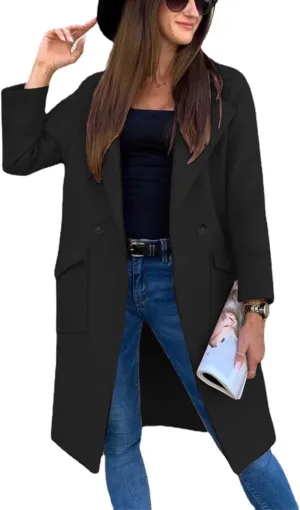 SEMATOMALA Women's Notched Lapel Long Wool Blend Coat Double Breasted Winter Raglan Outwear Jackets with Pockets
