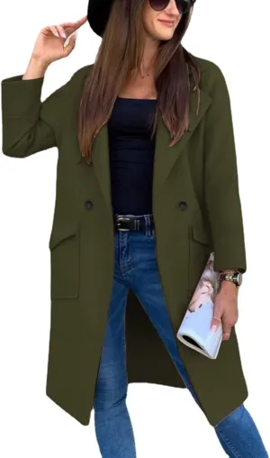 SEMATOMALA Women's Notched Lapel Long Wool Blend Coat Double Breasted Winter Raglan Outwear Jackets with Pockets