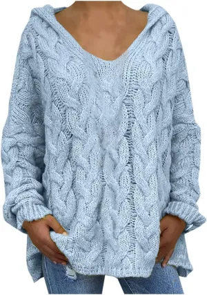 SHAOBGE Furry Sweaters for Women Women Fashion Loose Large Size Solid Color Hood Long Sleeves Long Sweaters Cardigan for