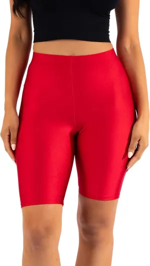 Shiny Biker Shorts Colorful Knee Length High Waist Active Slip Shorts Boy Shorts Dance Yoga Running Lounge