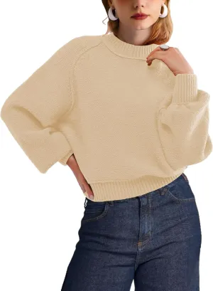 SuperPrity Sweaters for Women Fall 2024 Mock Neck Long Sleeve Knit Oversized Cropped Pullover Sweaters Top Trendy Outfits