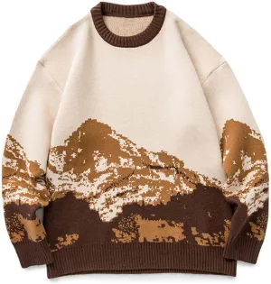 Sweaters for Men Vintage Knitted Sweater Round Neck Long Sleeve Sweaters Pullover Grassland Cow Sweater Pullover