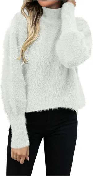 Sweaters for Women 2024 Winter Warm Turtleneck Oversized Long Sleeve Knit Sweater Casual Solid Color Pullover Tops
