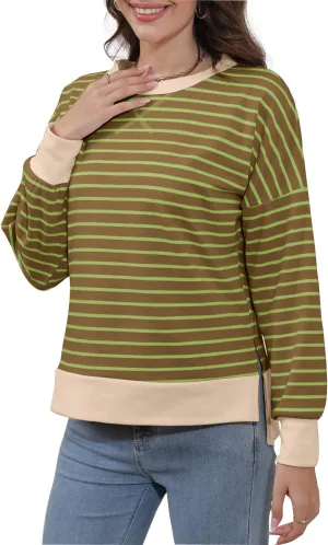 Sweaters for Women Long Sleeve Sweatshirt Fall Fashion 2024 Colorblocking Pullover Striped Sweater Tops