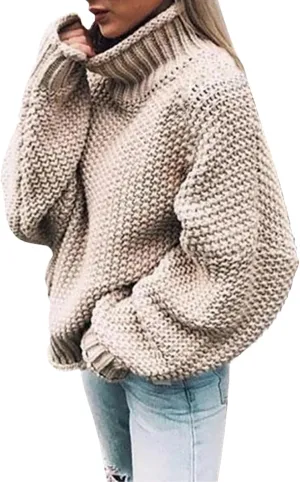 Sweaters for Women Turtleneck Fall Winter Chunky Knit Casual Oversized Bell Sleeve Basic Trendy Pullover Top 2024