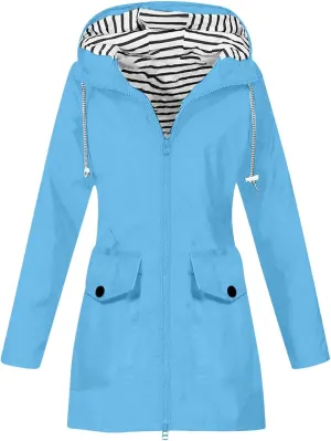 TANGNADE Raincoat for Women Waterproof with Hood Packable Long Hooded Trench Coats Windbreaker Travel Jacket