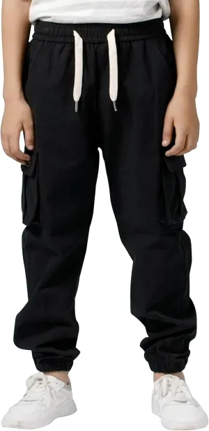 TLAENSON Boys Twill Cargo Pants Kids Drawstring Elastic Waist School Uniform Youth Joggers