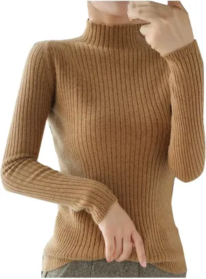 Turtle Necks Tops for Women Ribbed Knitted Sweater Plus Size Casual Sweater Winter Fashion Tops Solid Color Sweater