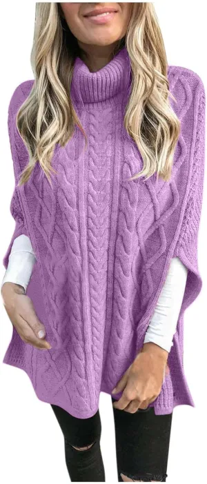 Turtleneck Sweater Women 3/4 Sleeve Chunky Sweater Loose Fitting Sweater Winter Casual Sweaters Lightweight Sweater