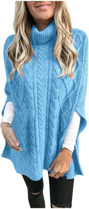 Turtleneck Sweater Women 3/4 Sleeve Chunky Sweater Loose Fitting Sweater Winter Casual Sweaters Lightweight Sweater