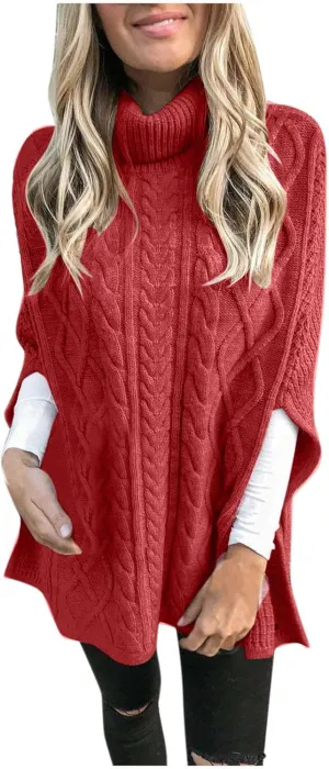 Turtleneck Sweater Women 3/4 Sleeve Chunky Sweater Loose Fitting Sweater Winter Casual Sweaters Lightweight Sweater
