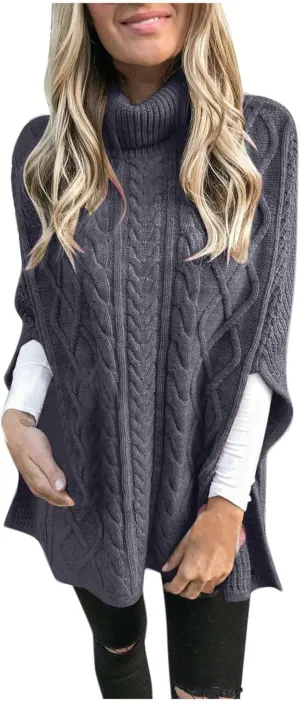 Turtleneck Sweater Women 3/4 Sleeve Chunky Sweater Loose Fitting Sweater Winter Casual Sweaters Lightweight Sweater