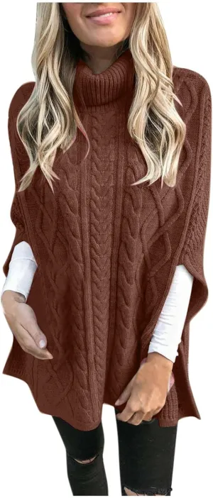 Turtleneck Sweater Women 3/4 Sleeve Chunky Sweater Loose Fitting Sweater Winter Casual Sweaters Lightweight Sweater