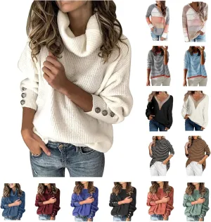 Turtleneck Sweater Women Oversized Solid Knit Sweater Crewneck Striped Sweater Cute Y2K Sweater Winter Pullover Sweater Tops