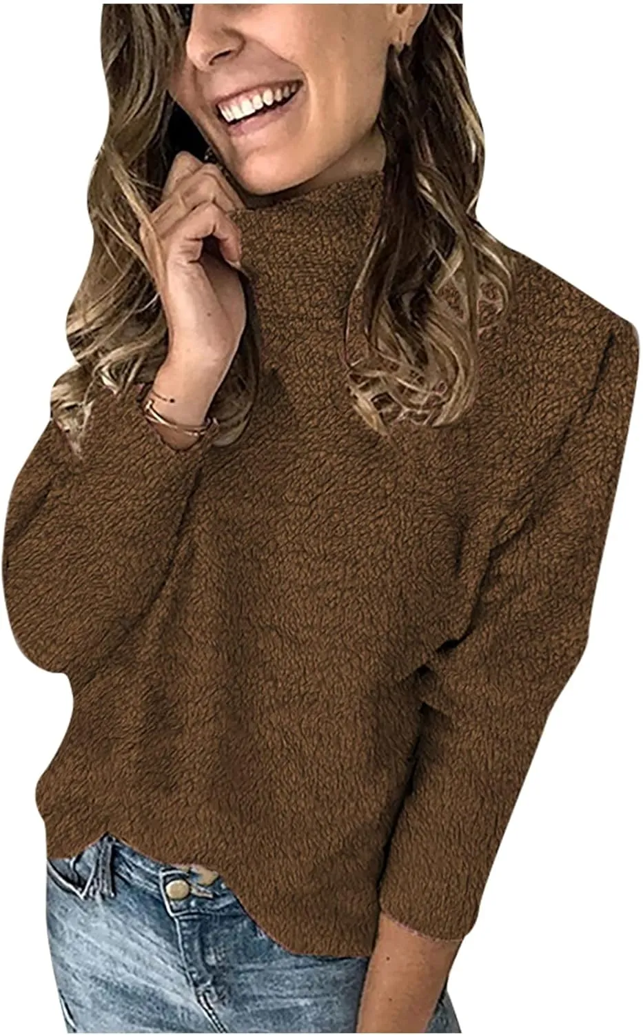 Turtleneck Sweaters for Women 2024 Dressy Long Sleeve Sweater Solid Color Sweaters Casual Oversized Sweater Blouse