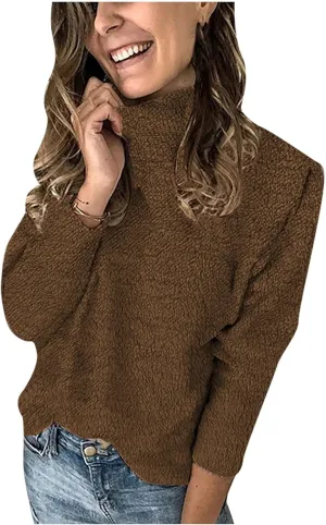Turtleneck Sweaters for Women 2024 Dressy Long Sleeve Sweater Solid Color Sweaters Casual Oversized Sweater Blouse