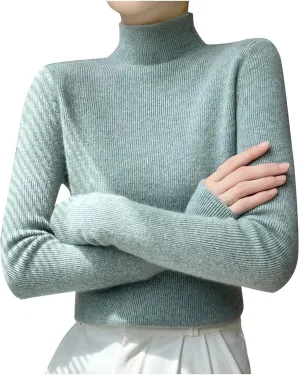 Turtleneck Sweaters for Women 2024 Solid Casual Sweater Long Sleeve Dressy Tops Slim Fitting Sweaters Blouse