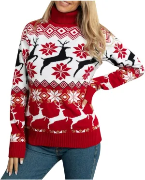 Ugly Christmas Sweater Plus Size Women Funny Knitted Ribbed Pullover Long Sleeve Crew Neck Jumper Tops Plus Size