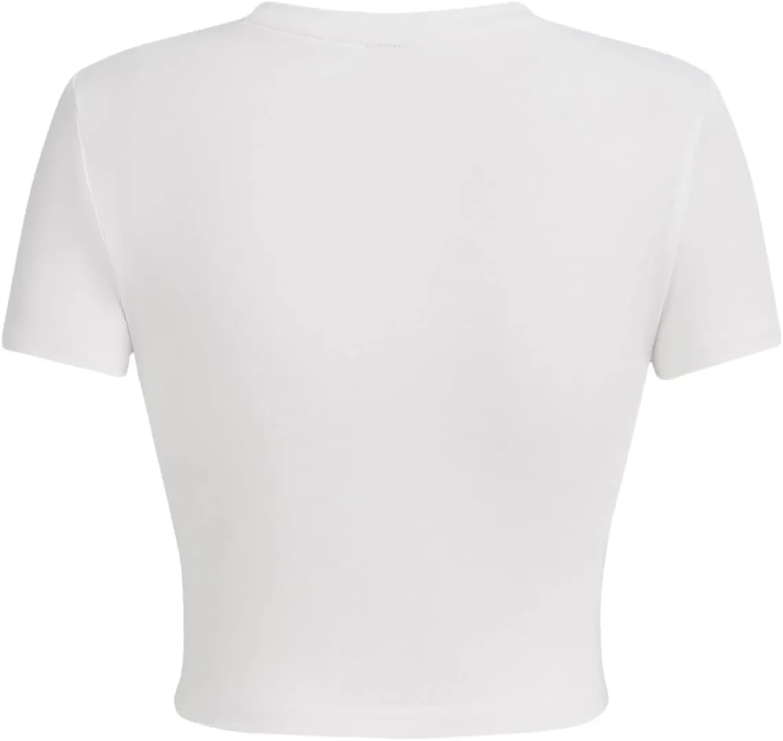 Verdusa Women's Y2K Butterfly Print Crop Tops Crew Neck Short Sleeve Fitted T Shirt