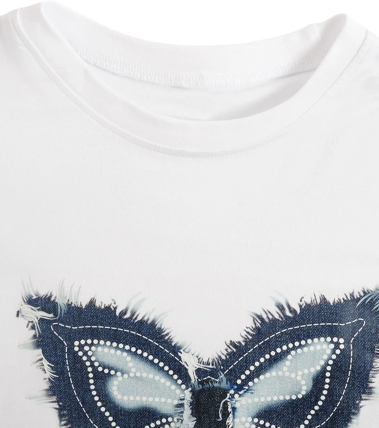 Verdusa Women's Y2K Butterfly Print Crop Tops Crew Neck Short Sleeve Fitted T Shirt