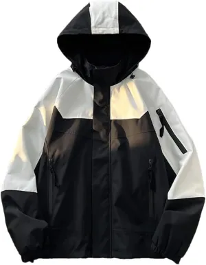 Vsadsau Autumn Patchowork Hooded Jacket Men's Outdoor Jackets Casual Unisex Zippers Outwear Coats