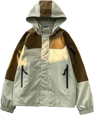 Vsadsau Autumn Patchowork Hooded Jacket Men's Outdoor Jackets Casual Unisex Zippers Outwear Coats