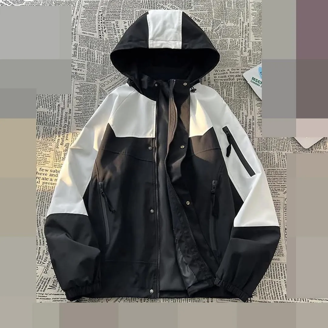 Vsadsau Autumn Patchowork Hooded Jacket Men's Outdoor Jackets Casual Unisex Zippers Outwear Coats
