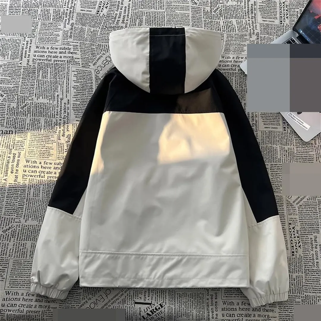 Vsadsau Autumn Patchowork Hooded Jacket Men's Outdoor Jackets Casual Unisex Zippers Outwear Coats