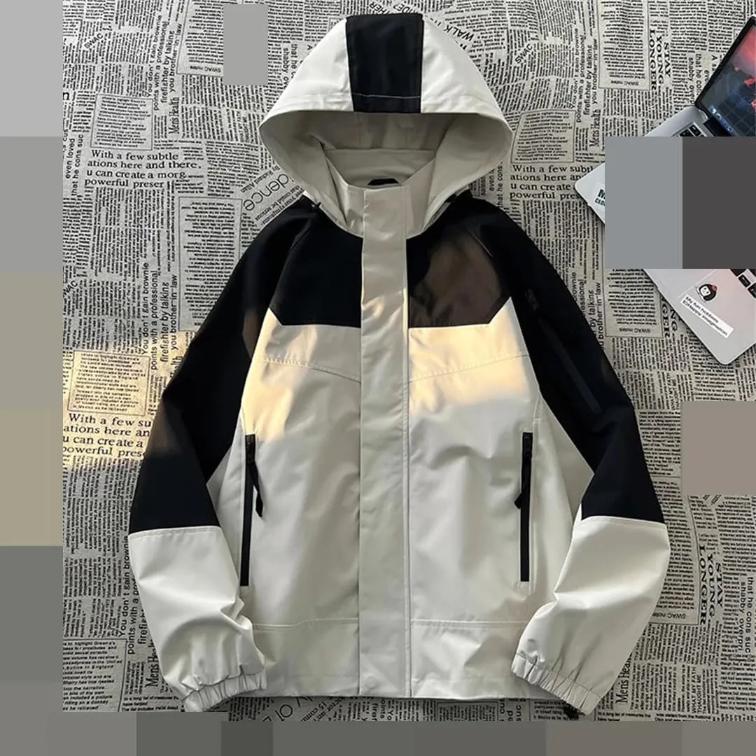 Vsadsau Autumn Patchowork Hooded Jacket Men's Outdoor Jackets Casual Unisex Zippers Outwear Coats