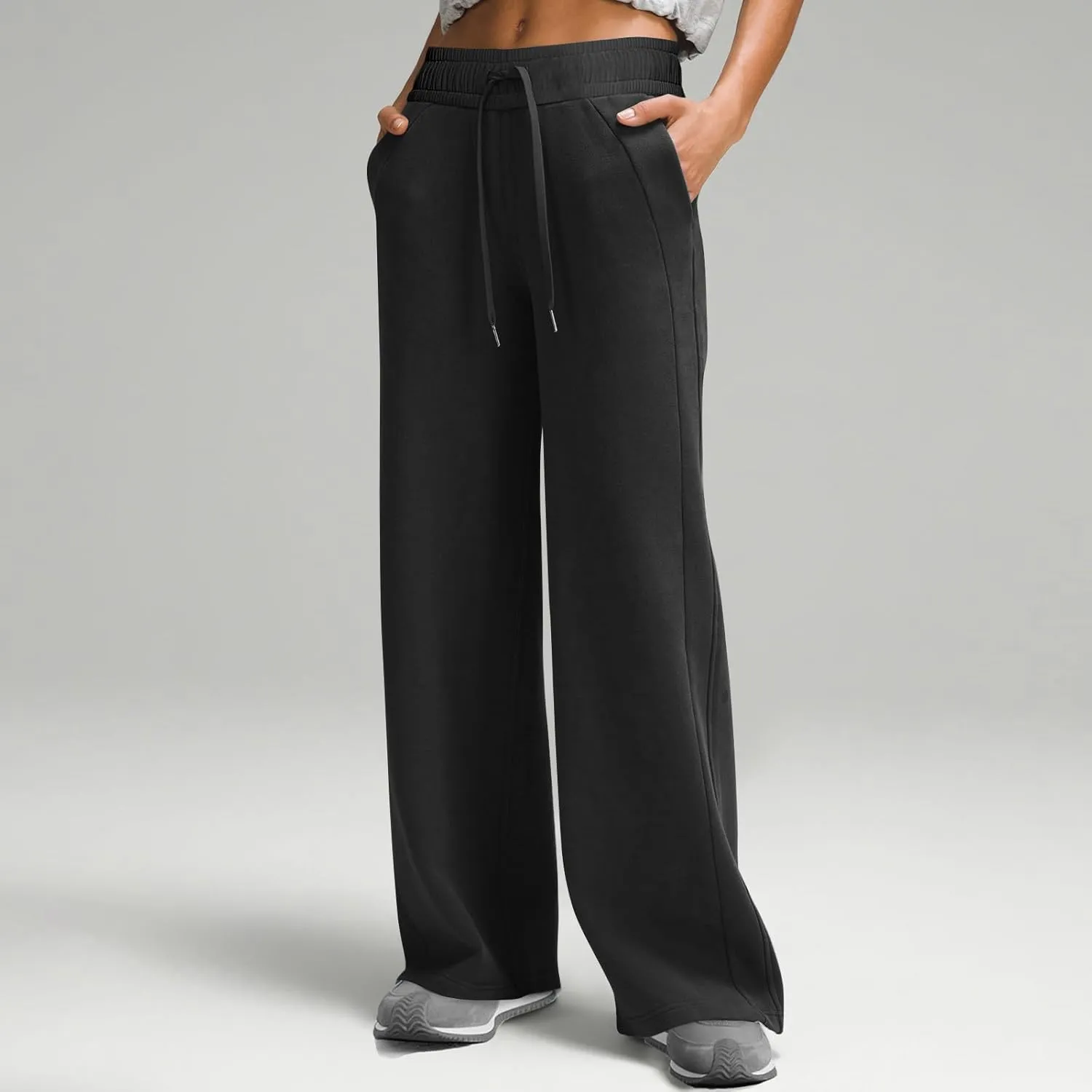 Wide Leg Sweatpants Women Baggy Elastic Drawstring High Waisted Lounge Pants Fleece Trouser Style Yoga Pants w/Pockets