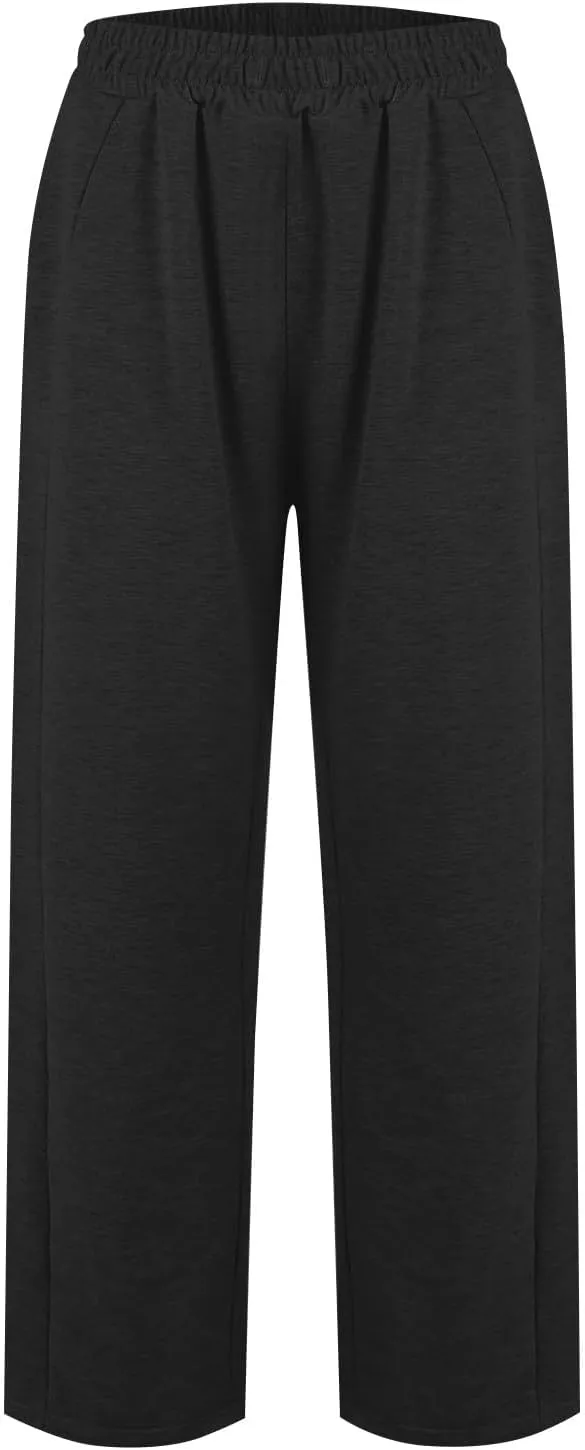 Wide Leg Sweatpants Women Baggy Elastic Drawstring High Waisted Lounge Pants Fleece Trouser Style Yoga Pants w/Pockets