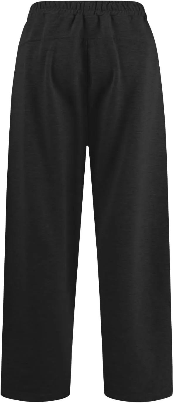 Wide Leg Sweatpants Women Baggy Elastic Drawstring High Waisted Lounge Pants Fleece Trouser Style Yoga Pants w/Pockets