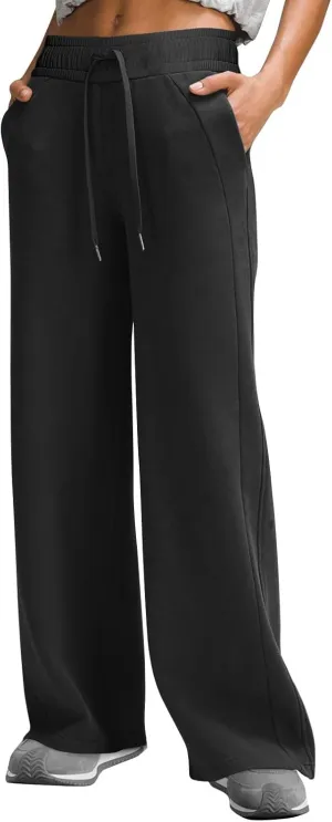 Wide Leg Sweatpants Women Baggy Elastic Drawstring High Waisted Lounge Pants Fleece Trouser Style Yoga Pants w/Pockets