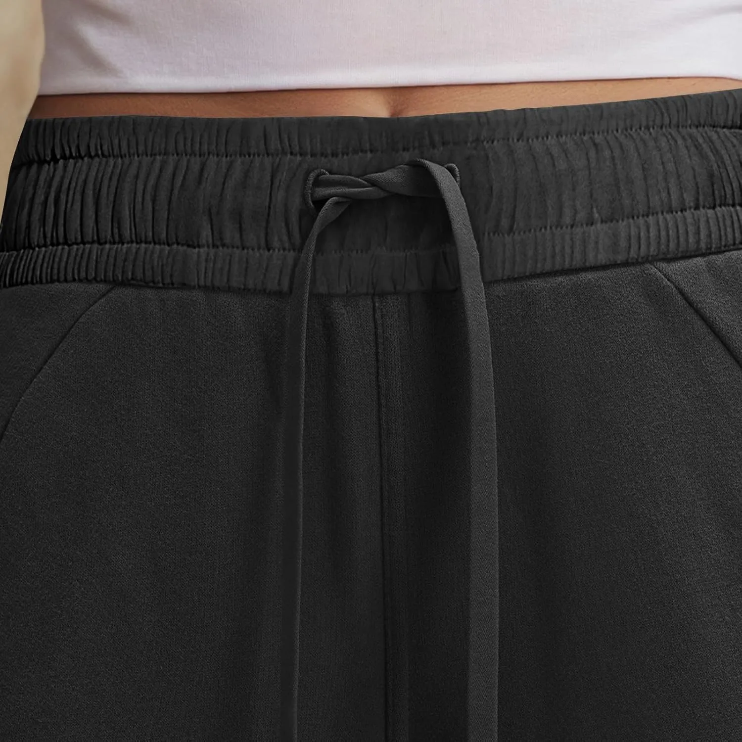 Wide Leg Sweatpants Women Baggy Elastic Drawstring High Waisted Lounge Pants Fleece Trouser Style Yoga Pants w/Pockets
