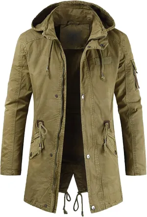 Windbreaker Jackets for Men Classic Slim Zipper Cardigan Solid Color Hooded Casual Winter Pea Coat Business Overcoat