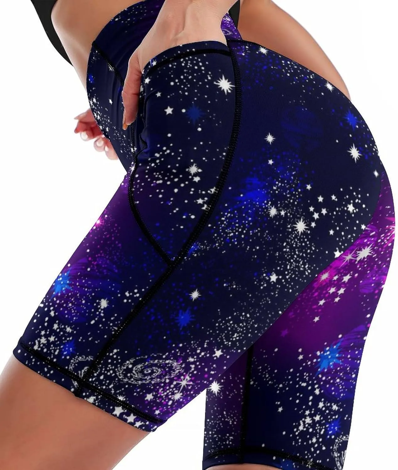 Women Biker Yoga Shorts High Waist Knee Length Workout Shorts with Pockets Soft