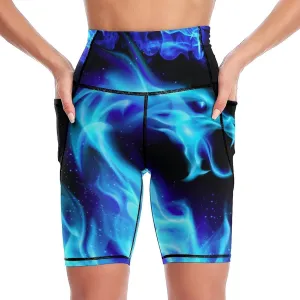 Women Biker Yoga Shorts High Waist Knee Length Workout Shorts with Pockets Soft