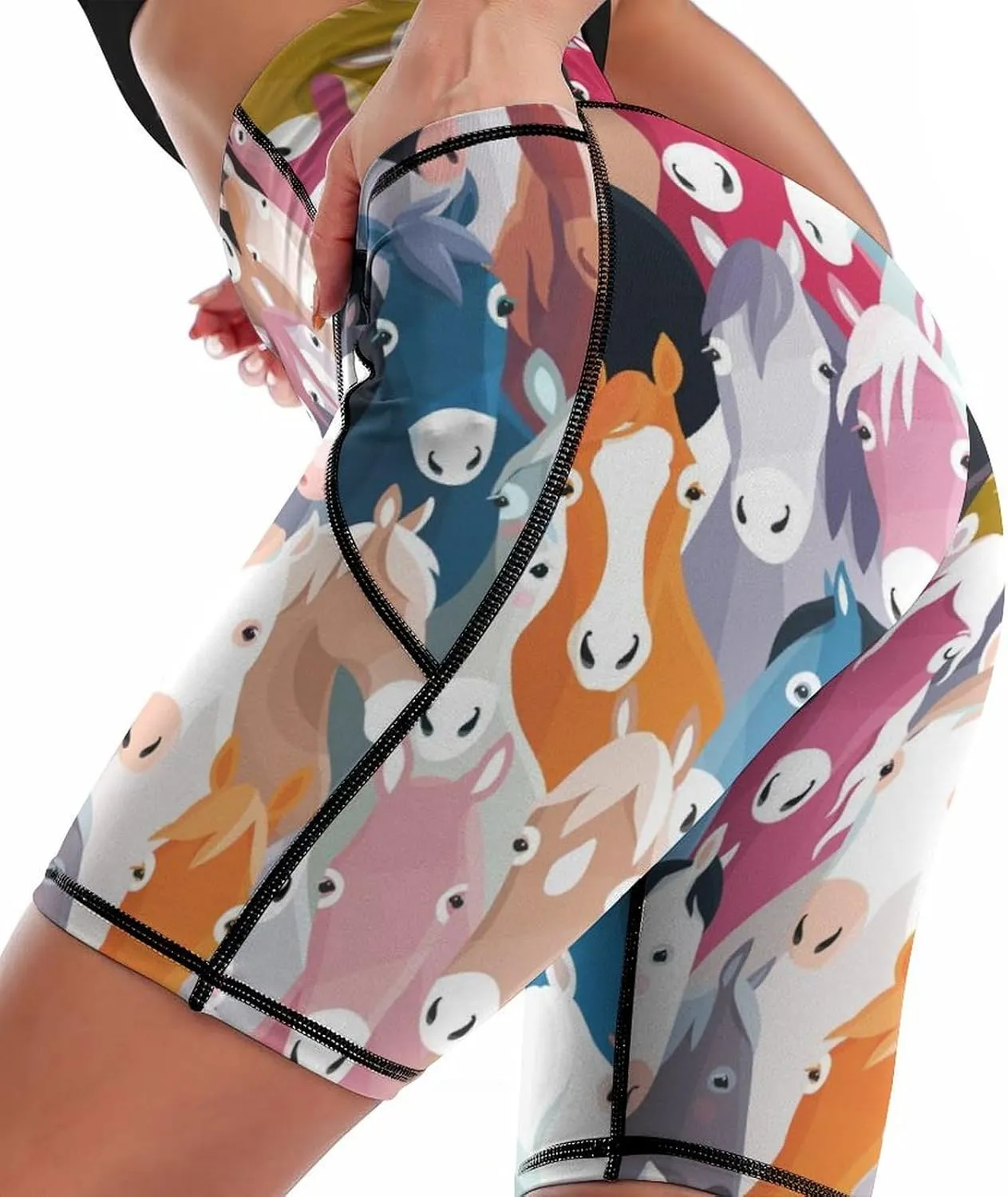 Women Biker Yoga Shorts High Waist Knee Length Workout Shorts with Pockets Soft